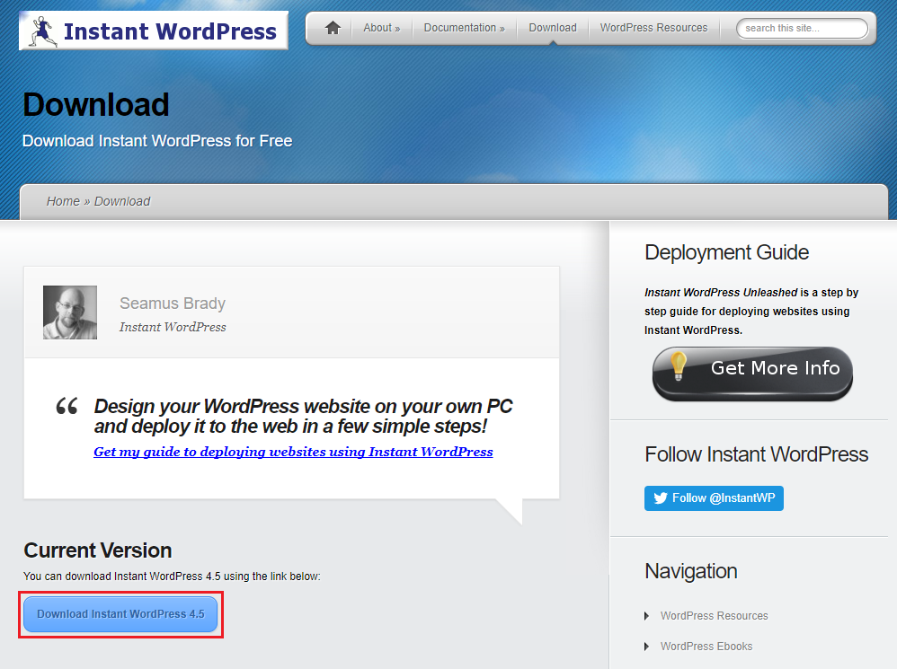 InstantWordPressダウンロード