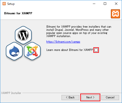 bitnamiのチェックを外す